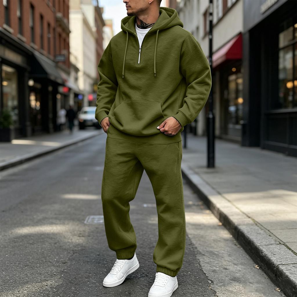 Men's Loose Fit Color Sweatshirt and Pants 2 Piece Set with Elastic Waist
