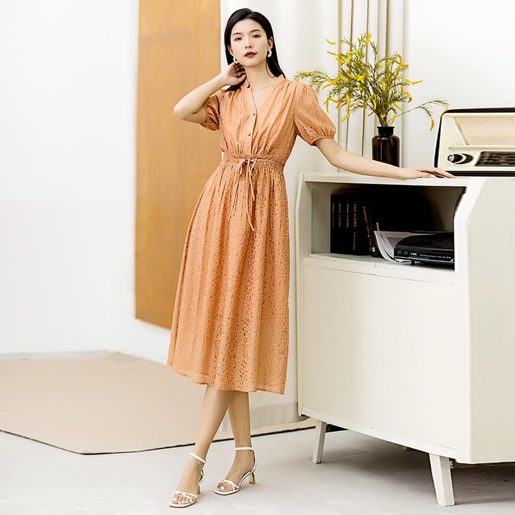 Summer Waist Slimming Dress with Elegant Temperament, Women's Mid Length Skirt
