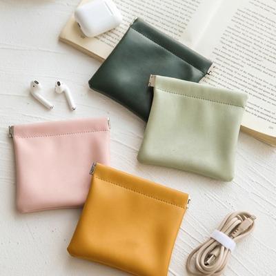 Fashion Leather Storage Bag Automatic Closure Waterproof Purse Portable Earphone Charging Line Cosmetic Lipstick Jewelry Bag