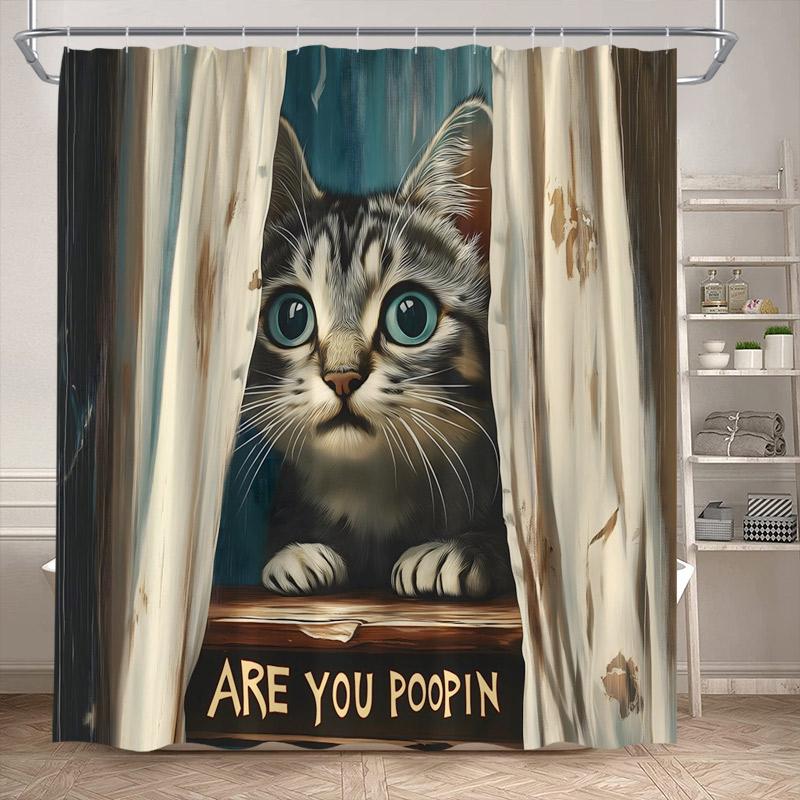 Lustige Badende Dinosaurier Duschvorhänge Schwarze Katze Tiersilhouette Kinder Badevorhang Modernes Polyester Badezimmerdekor Mit Haken