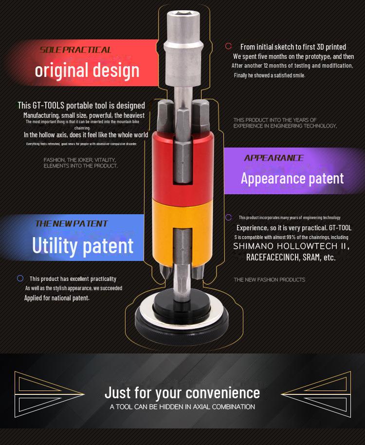 Oyuk Şaft ve T25 Altıgen Anahtar ile Kompakt Bisiklet Çok Amaçlı Aleti