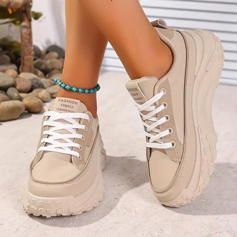 Nye 2025 Lærsko Damesko Sommermote Studenter Fritidssko Tykk Såle Sport Kvinnelige Platformsko