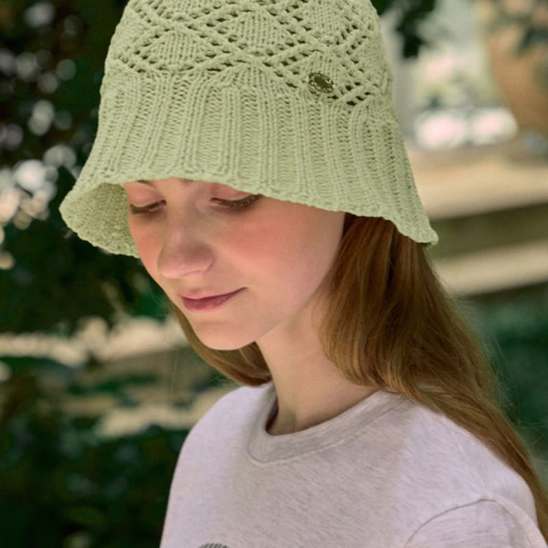 NONLOCAL Crochet Knit Bucket Hat - Light Green