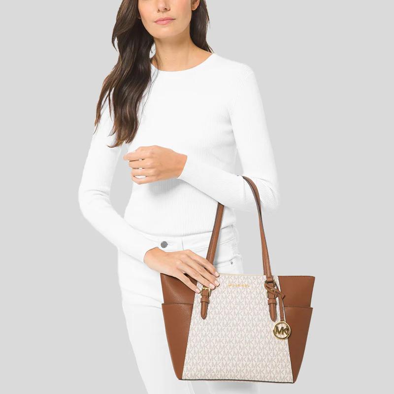 Michael Kors Mk Charlotte Monogram Commuter Zipper Tote Bag Women Tote Vanilla 35T0GCFT3B-VANILLA