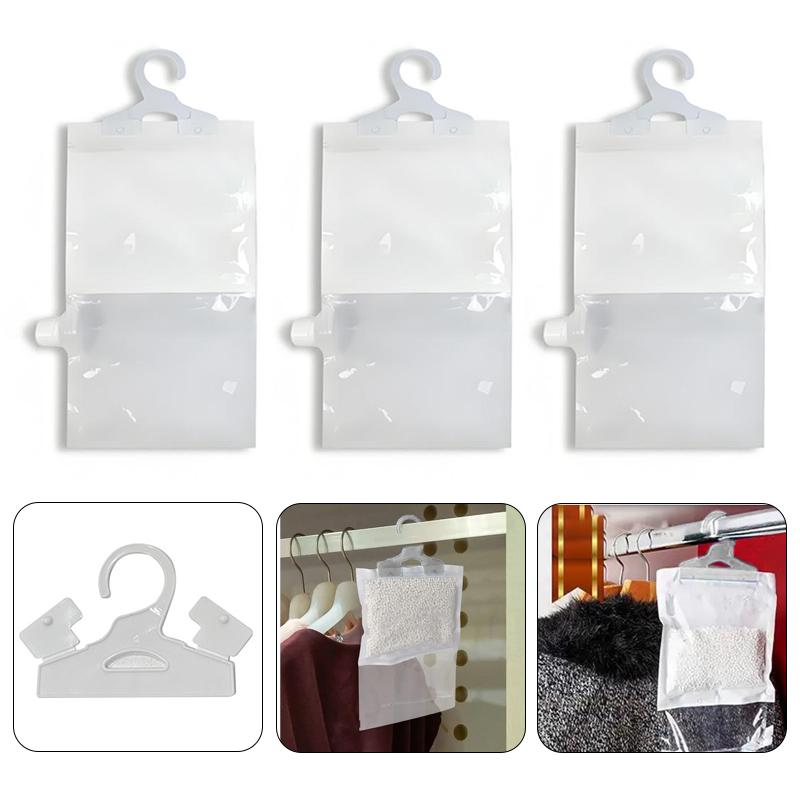 1-10Pcs Reusable Moisture Absorber Bags Empty Bag With Hook Hanging Dehumidifier Bags For Room Wardrobe, Bathroom, Basement