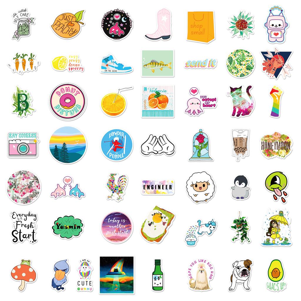 100 Small Fresh Stickers, Cute Cartoon Stickers Skateboard Guitar Luggage Removable Stickers