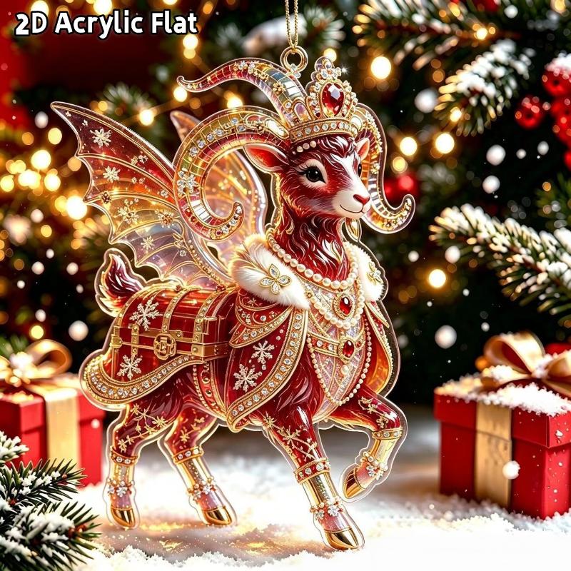 2D Flat Goat Hanging Ornament Acrylic Animal Pendant Christmas Tree Decoration Car Rearview Mirror Charm New Year Hanging