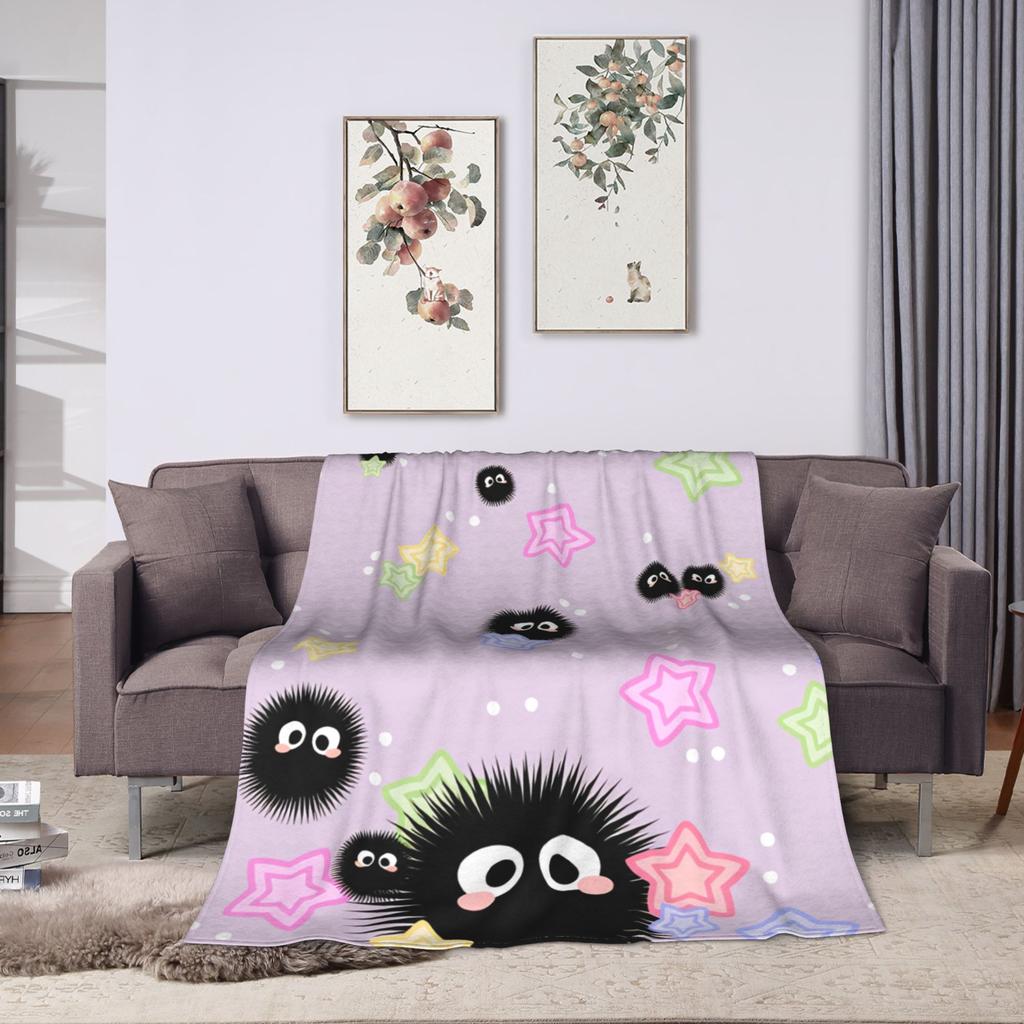 Susuwatari  Soot Sprites  Blanket  Soft Warm Novelty Plush Throw Blanket For Kids Bedroom Flannel Bedspread Bed Cover