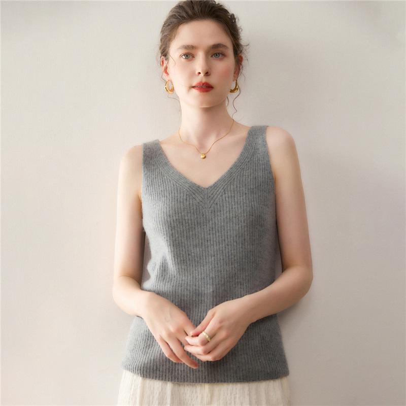 Lekasha Women's Cashmere Sleeveless V-Neck Wool Camisole for Autumn/Winter