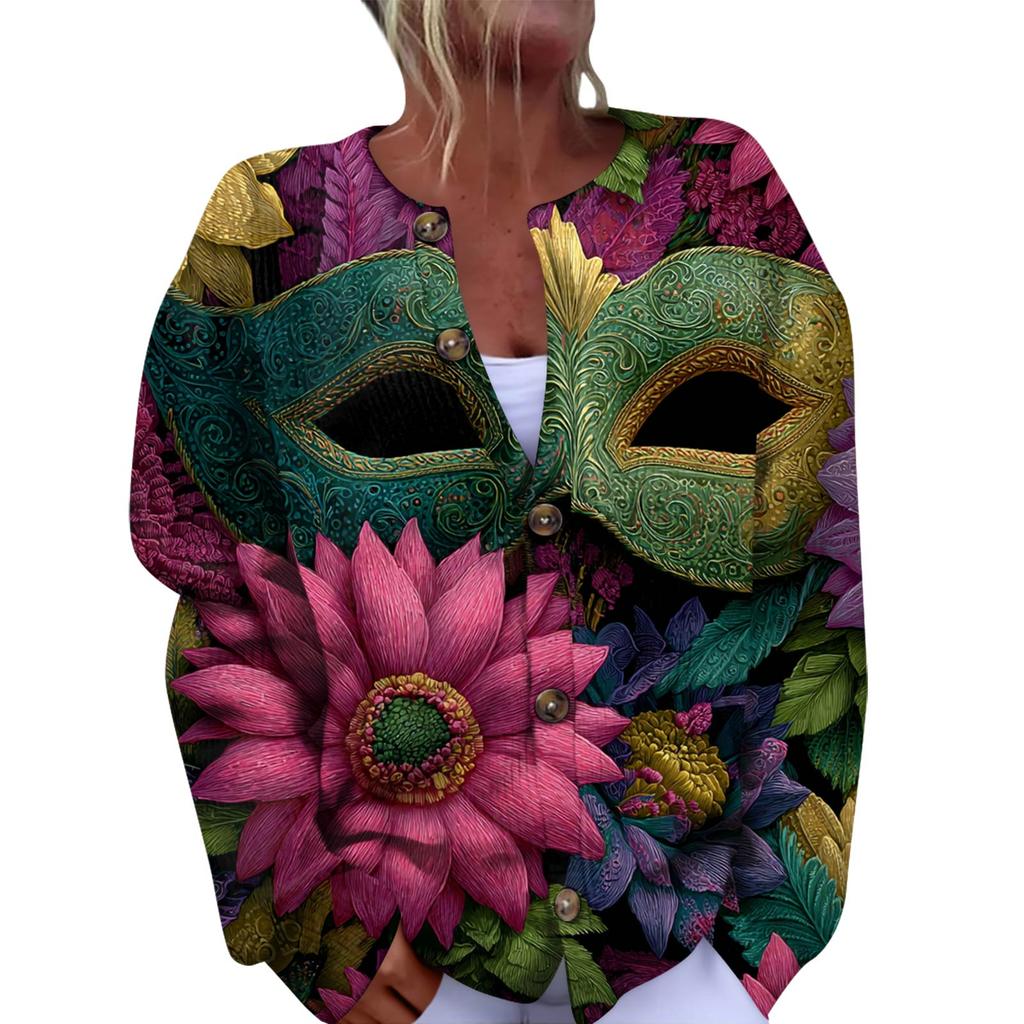 Dámský módní festivalový pletený kardigan s dlouhým rukávem a zapínáním na knoflíky