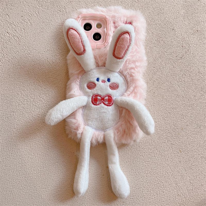 

Совместимый чехол для телефона Apple 14 Pro Max, 13, 12, 11 Plush Rabbit с невидимой подставкой и защитой от падений. iPhone 12