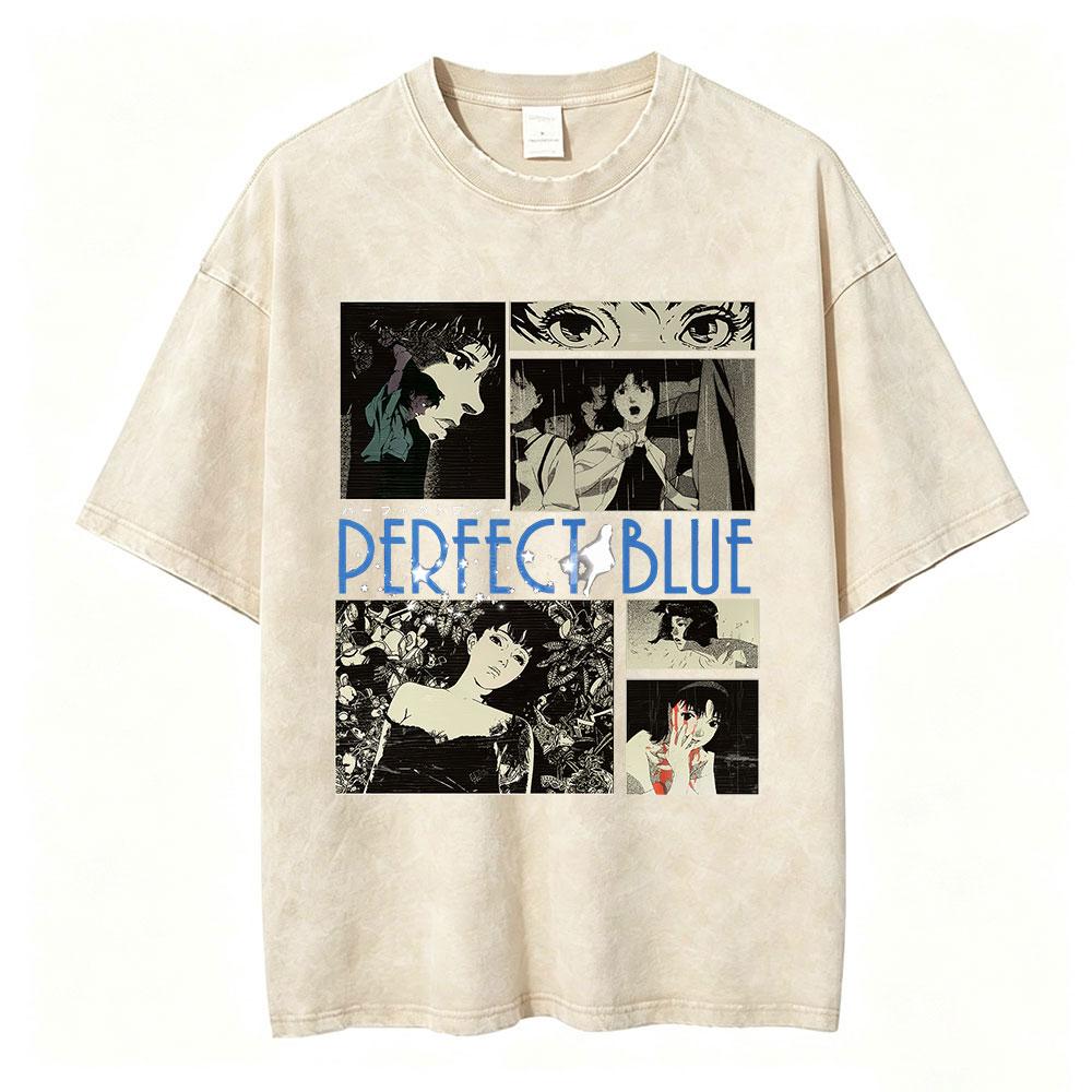 Vintage Washed Anime Perfect Blue Mima Kirigoe TShirts Mens Women Clothing Fashion Harajuku Oversized Short Sleeve T Shirts
