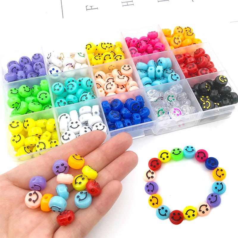 15-Compartment DIY Jewelry Kit: Colorful Smiley Face Acrylic Beads for Handmade Accessories