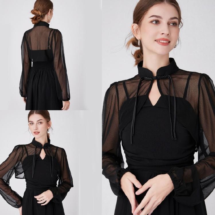 Long Sleeve Shawl Collar for Women Breathable Tulle for Camisole Dress