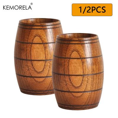 KEMORELA 210ml Tazza da Birra in Legno Massello Naturale Stile Vichingo Tazza da Bevuta in Legno per Birra Artigianale Ale Latte Vino - 1/2 PZ