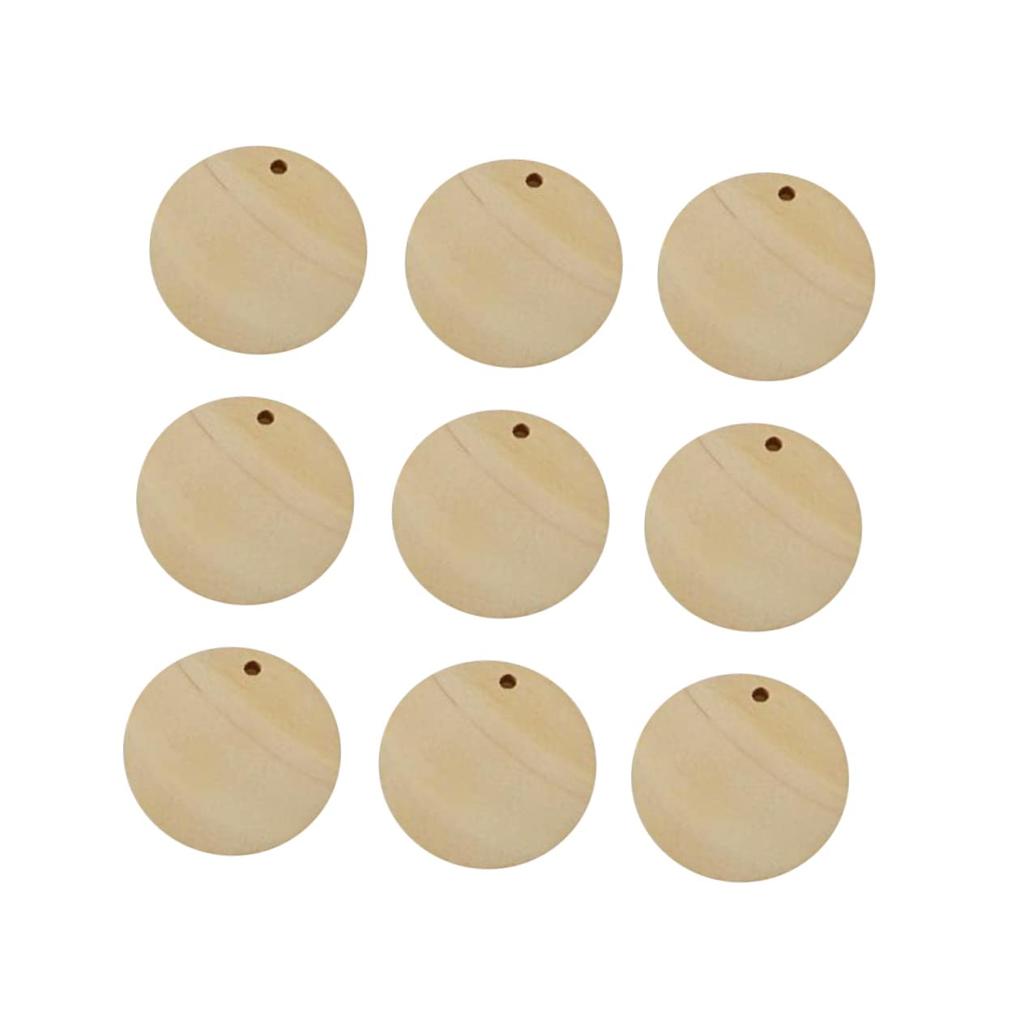 ULDIGI 50pcs Circle Labels, Wooden Tags, Wood Jewelry Chips, 7-Disc Wood with Holes, Charms, DIY Pendants, Wooden Charms