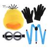 Themed Costume Full Set Knit Hat Set, Retro Round Glasses Suspenders Gloves, Halloween Party Holiday Masquerade Dress Up Cosplay Accessories