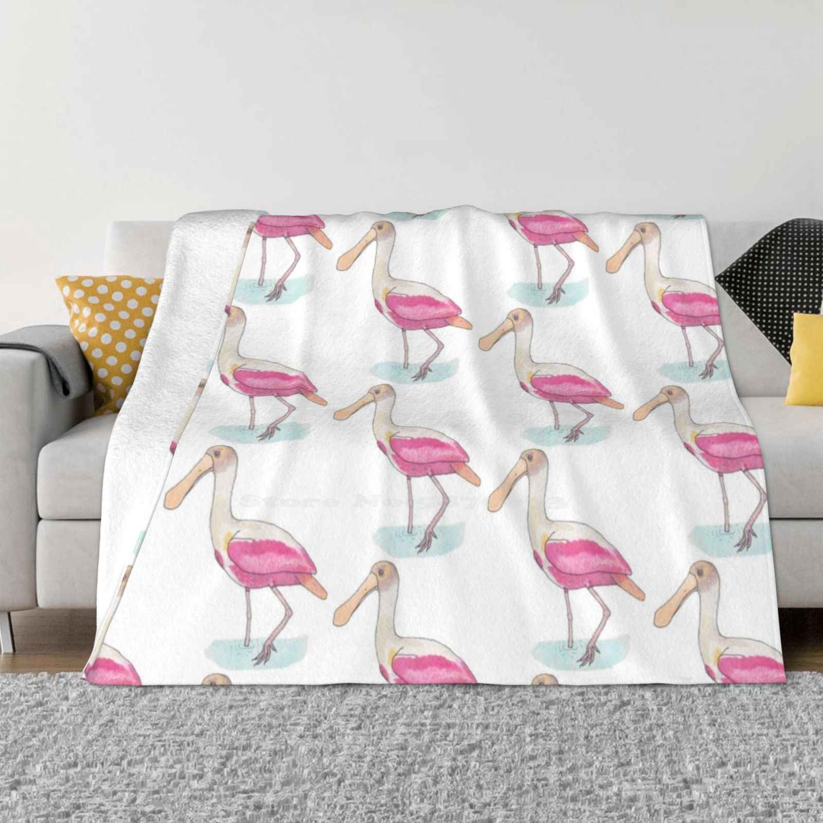 Roseate Spoonbill Bird Species Watercolor Art For Home Sofa Bed Camping Car Plane Travel Portable Blanket Roseate Spoonbill 30x40in