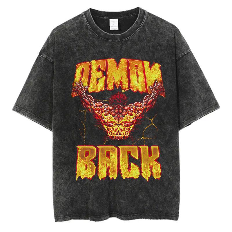 Anime Baki Washed Tshirt Harajuku Summer Cotton Short Sleeve Oversize Tees Vintage Streetwear Baki Hanma Print T-Shirt