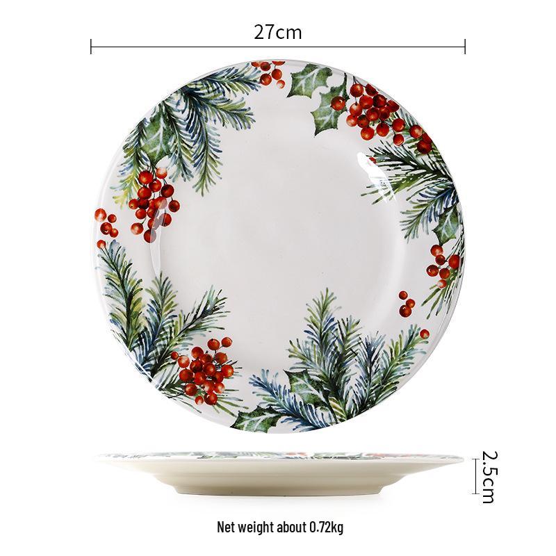 European & American Ceramic Christmas Dinner Plate - Creative Underglaze Decorative Round Dessert Plate