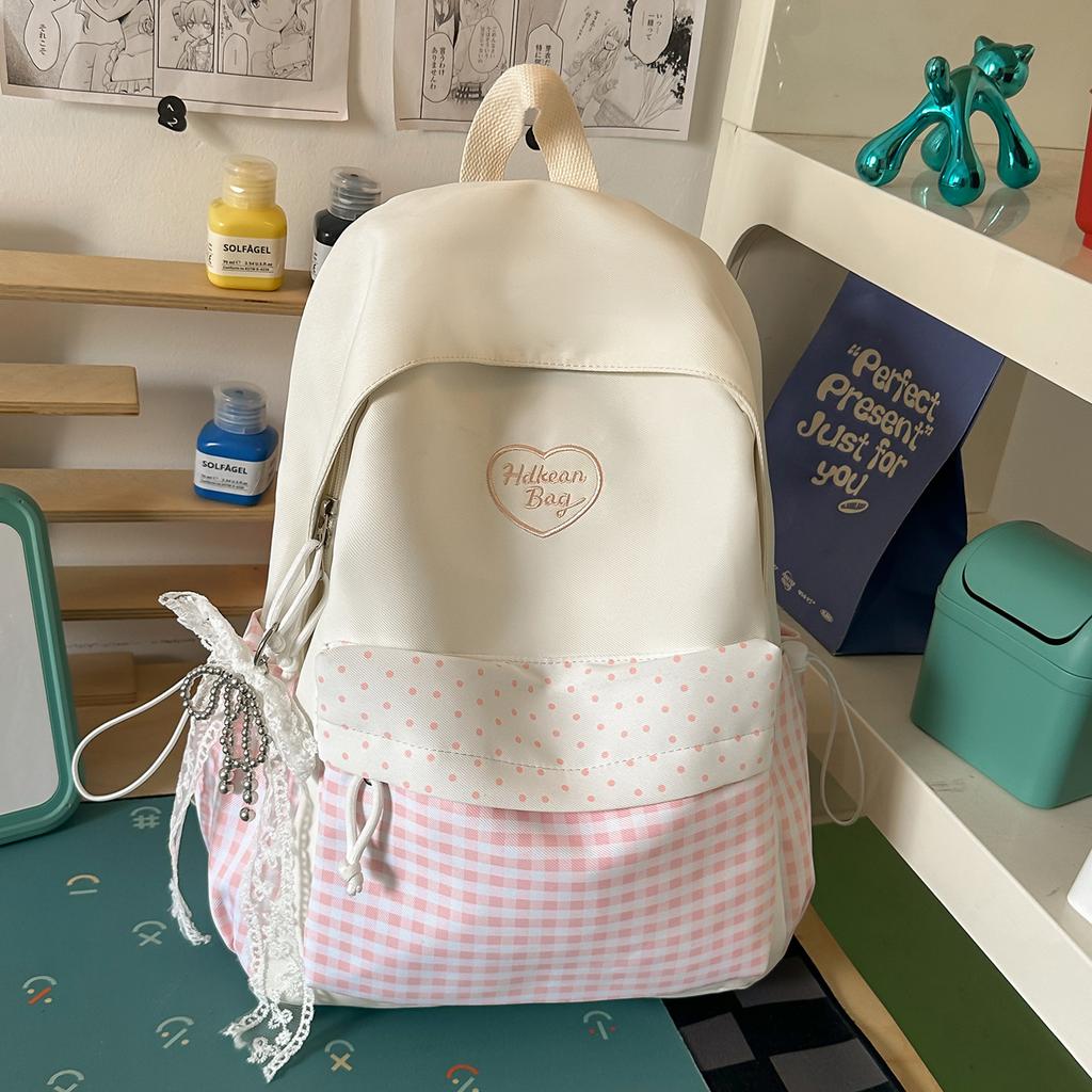 Schoolbag Clear Ice Blue Plaid Splicing Milk Fufu Student Party Schoolbag Day Korean Sweet Sister Holiday Girlfriends Travel Small Backpack