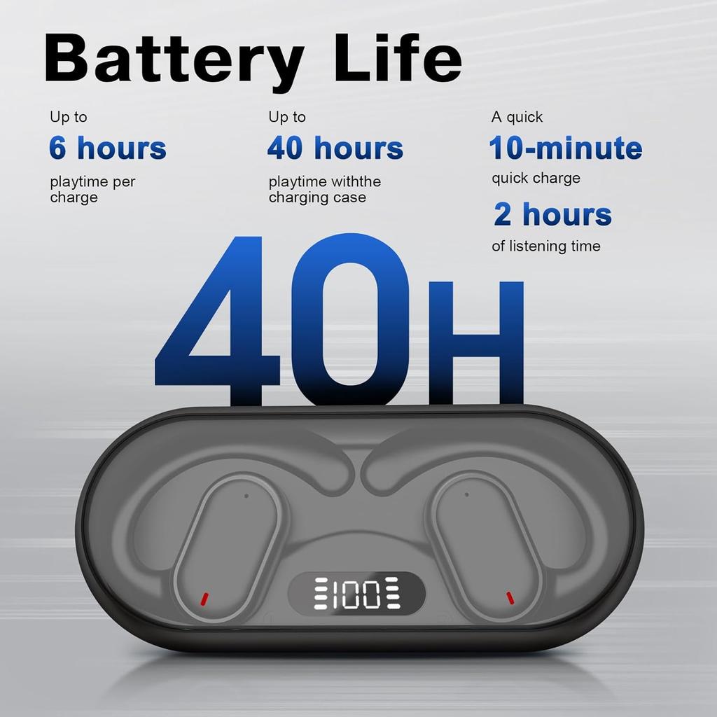 Open Ear Bluetooth 5.4 Kopfhörer LED-Anzeige Stereo-Sound Kabellose Ohrhörer Ohrbügel mit Mikrofon Wasserdichte Ohrhörer für Workout Laufen