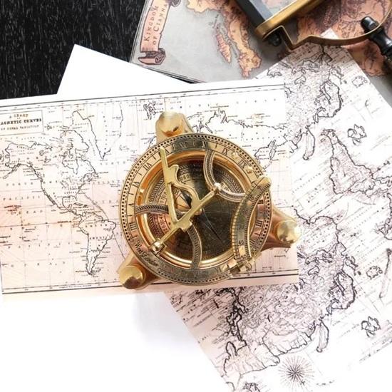 Brass Sundial Compass Gold Plated Decorative Garden Sundial Collectible Nautical Decor Accent