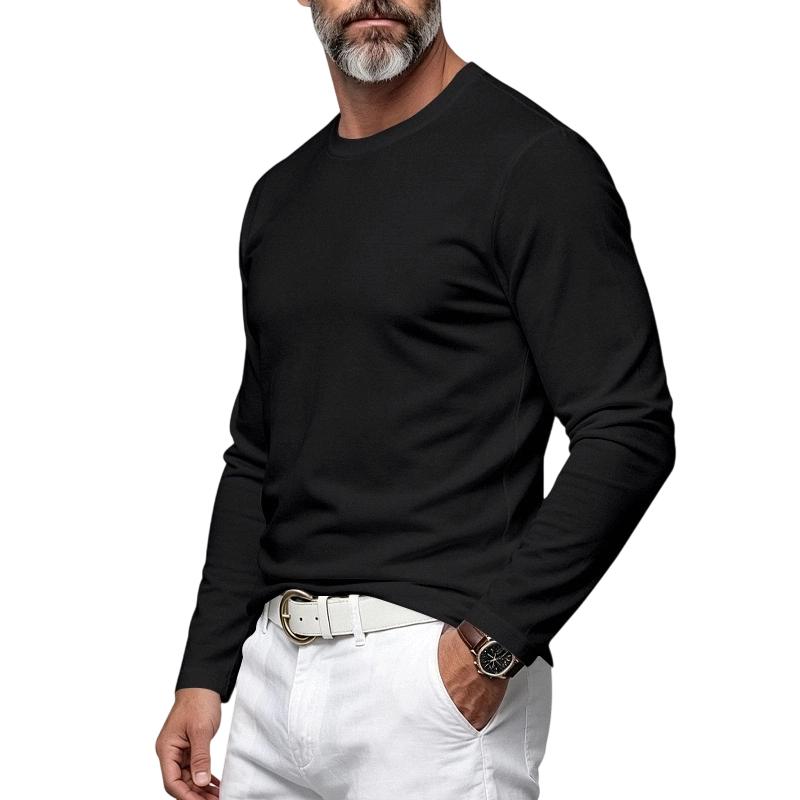 Men's Long Sleeve Neck T-Shirt Lightweight Breathable Loose Fit Casual Versatile Tee for Commuting