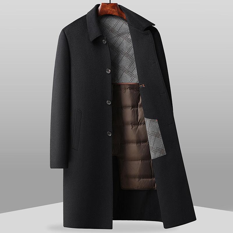 Осенне-зимнее шерстяное двухстороннее шерстяное пальто для мужчин с утолщенным пухом