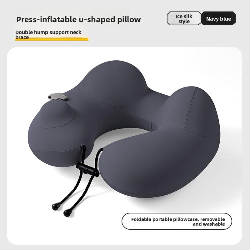 Aufblasbares U-förmiges Nackenkissen für Reisen - Tragbares PVC-Flugzeug-Autositzkissen Handpumpe Flugzeug Zugfahrt Wesentlich