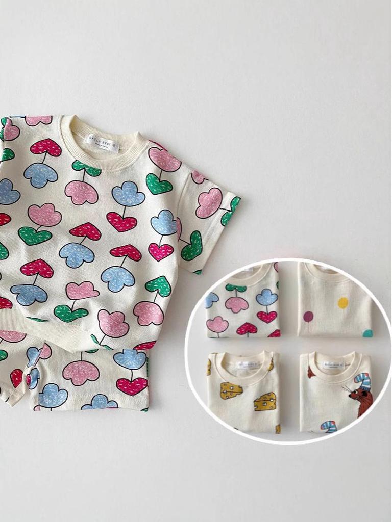 Korean Style Summer Balloon Sleeve Toddler Two-Piece Shorts Set