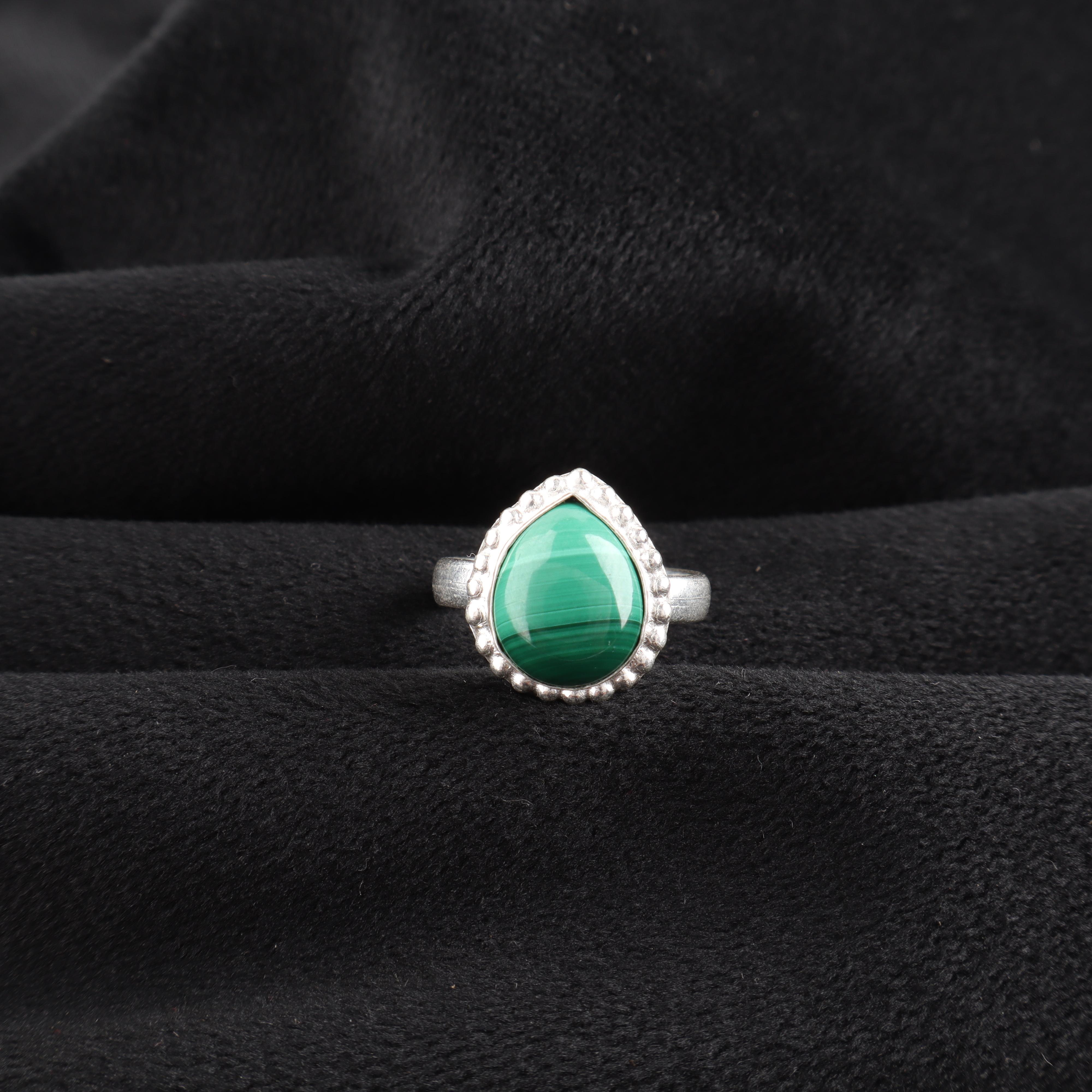 

Natural Malachite Gemstone 925 Sterling Silver Handcrafted Dainty Ring For Wife RR-77-22 13