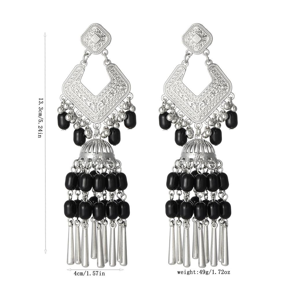 Bohemian Ethnic Style Long Beaded Tassel Drop Earrings