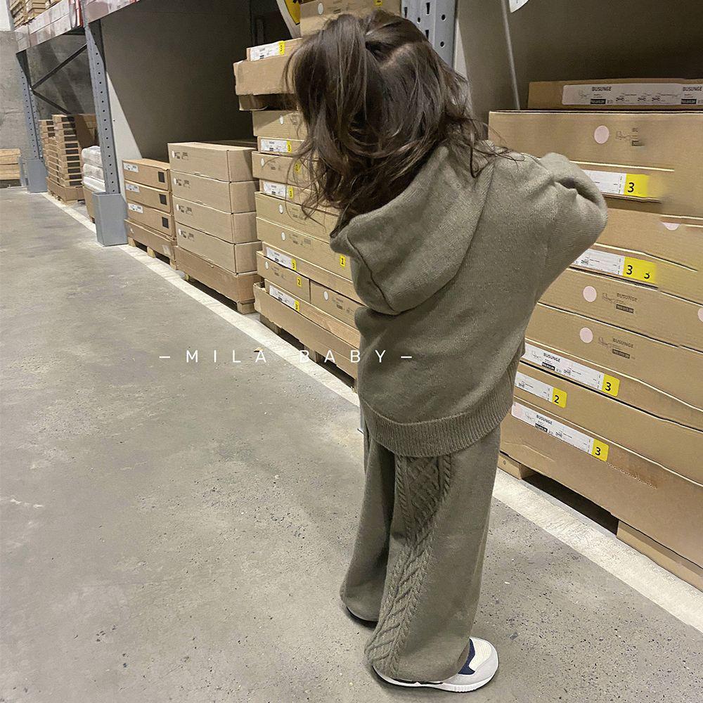 Girls' Korean Style Casual Sweater Set - Versatile Hooded Knitted Cardigan for Autumn and Spring