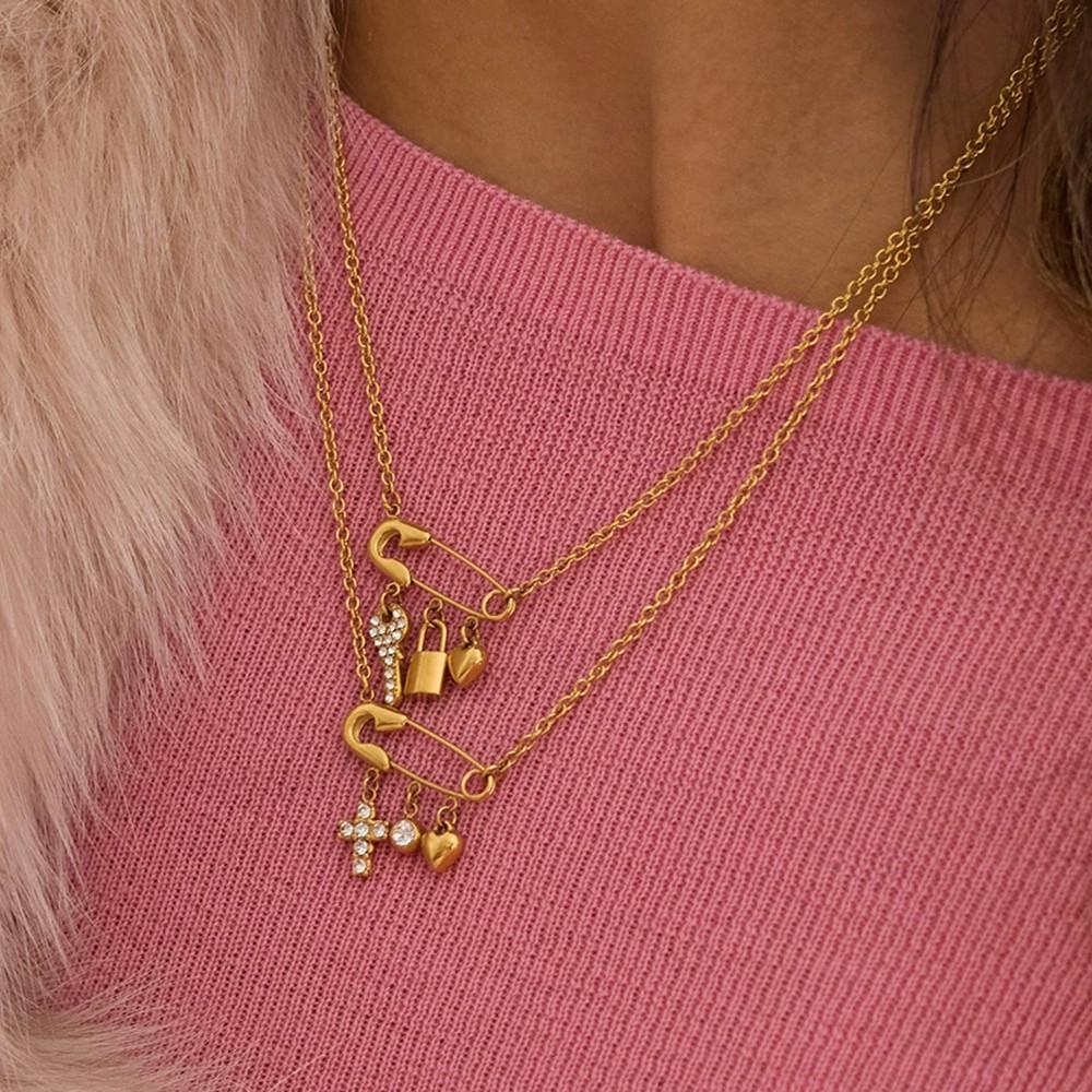 New Trendy Paperclip Titanium Steel Necklace Stainless Steel 18k Gold Corss Charm Necklace Jewelry for Women