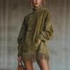 2026 High Neck Suede Dress with Tassels and Pockets