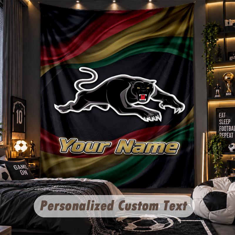 TapestryPenrith Panthers Custom Name Text Personalized Wall Hanging Tapestry Home Wall Decor