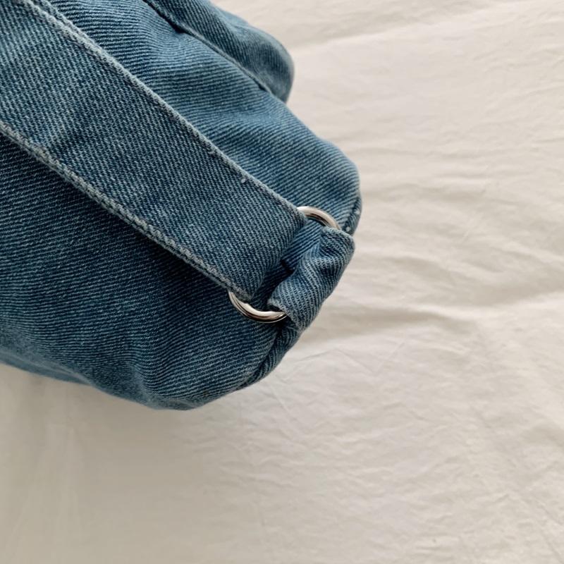 Vintage Denim Tote Bag Multi-Pocket Commuter Shoulder Crossbody Bag
