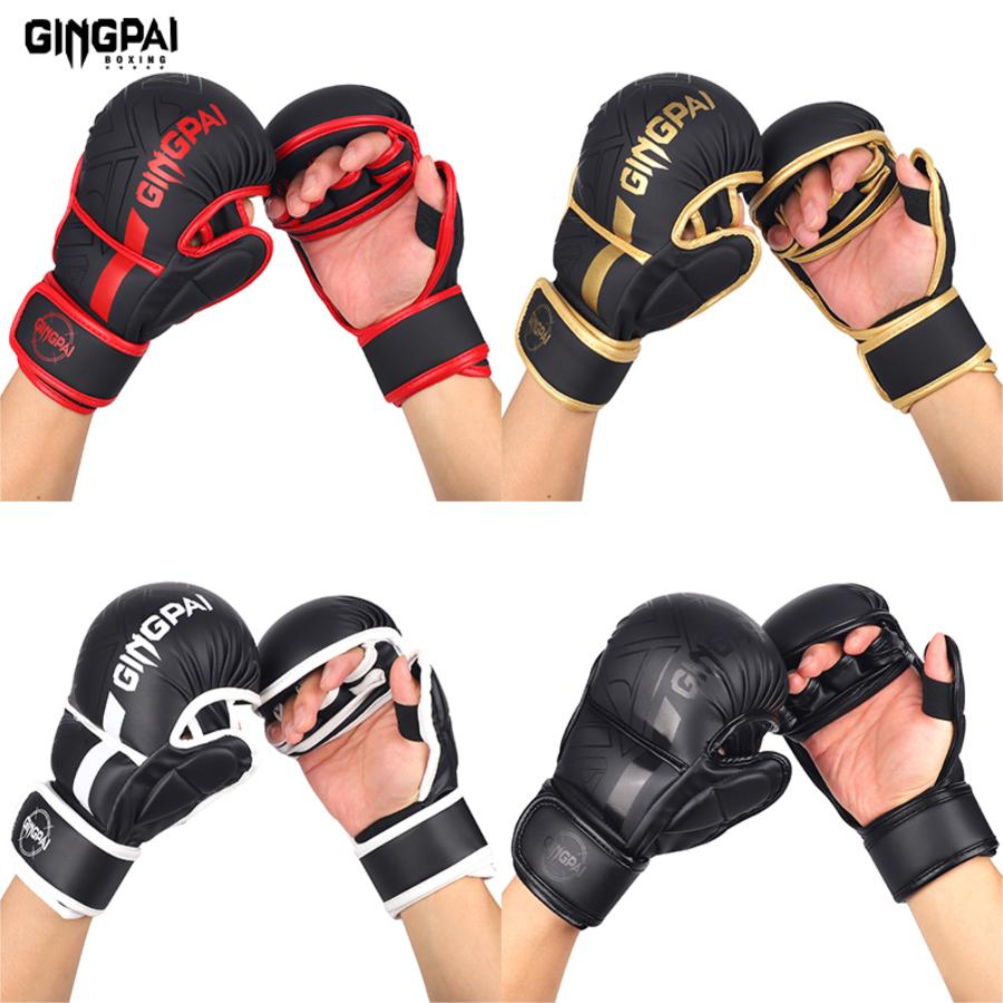 GINGPAI Professionelle MMA Boxhandschuhe Sanda Halbfingerhandschuhe Kampf Muay Thai Damen Herren Kinder Training Erwachsener Sandsack
