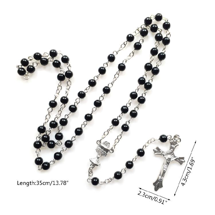 Religion for Cross Rosary Necklace Black Imitation Praying Meditation Gift Suppl