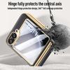 Electroplate Spring Hinged Plain Leather Tempered Glass Protect Case For Samsung Z Flip 6 5 Galaxy Z Flip6 5 All-inclusive Cover