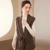 Trendy Women's Slimming Cashmere Vest: Sleeveless Knit Cardigan with Drawstring Tie Shoulders
