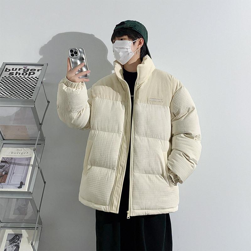 

Cotton-padded men s autumn and winter new American trendy brand contrasting color splicing thickened jacket, youth cotton clothes outside 4XL бежевый