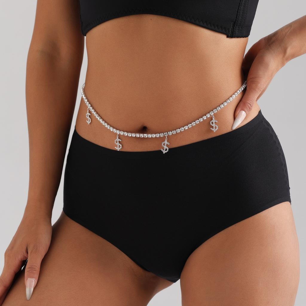 Fashion Hip Hop Rhinestone Claw Chain Dollar Symbol Pendant Single Row Diamond Chain Waist Chain Waist Jewelry Spice Girl