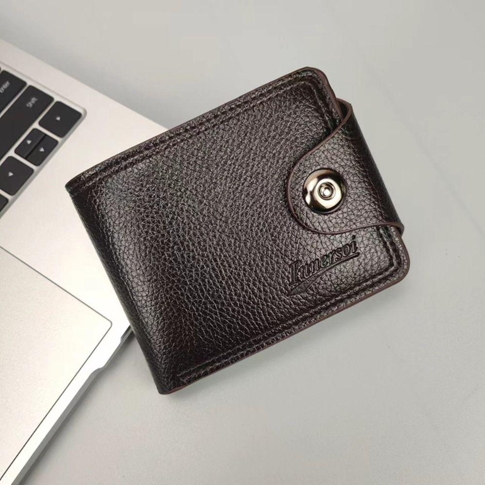 Solid Color Two Fold Purse Waterproof Card Wallet Business Male Zipper Coin Pocket Daily Use