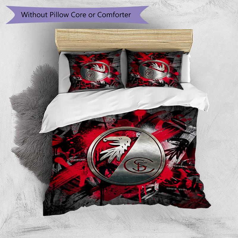 Set Lenzuola Stampato 3 Pezzi SC Freiburg FC Copripiumino Traspirante con Federe Biancheria da Letto Decorativa per Camera da Letto Casa