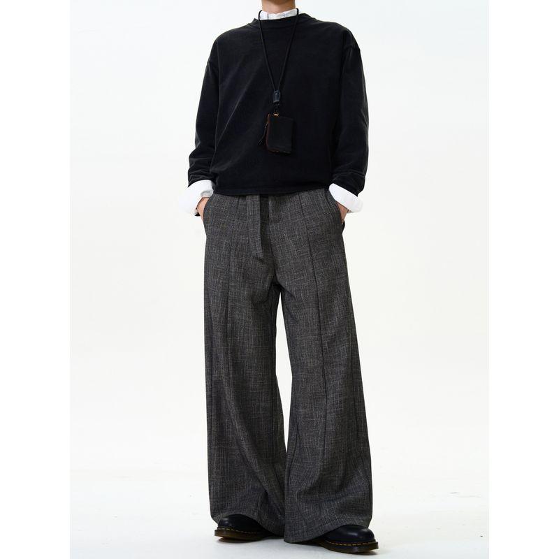 Madwitch Retro Old Money Style Drape Casual Suit Pants Men and Women Loose Flower Gray Texture Fancy Straight-leg Pants