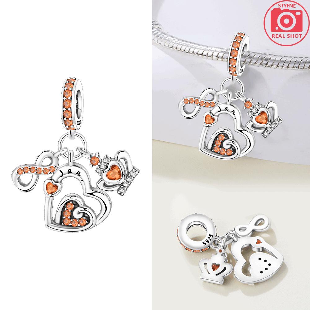 Original Copper Orange Birthstone Pendant Purple Zirconium Infinite Love Collection Bead Fit Bracelet Gift Women Diy Jewelry