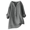 Camicia estiva taglie forti tinta unita casual in cotone e lino, camicetta vintage con tasca, abbigliamento da donna