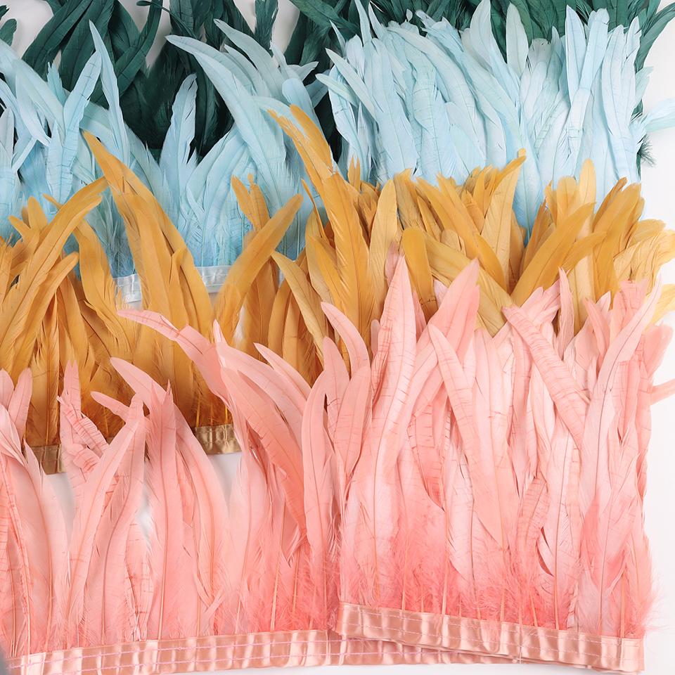 10Meters Rooster Tail Feathers Trim 25-30Cm Coque Feathers Trimming For Handiwork Crafts Carnival Dress Skirt Costumes Plumes